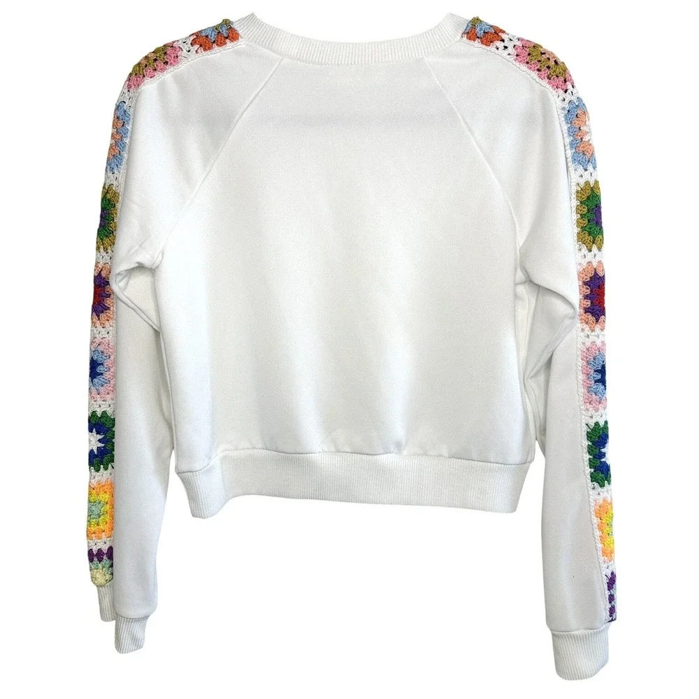 Rebellion Crochet Granny Square Sweatshirt S Cottagecore Craftcore Shabby Chic - Picture 2 of 9